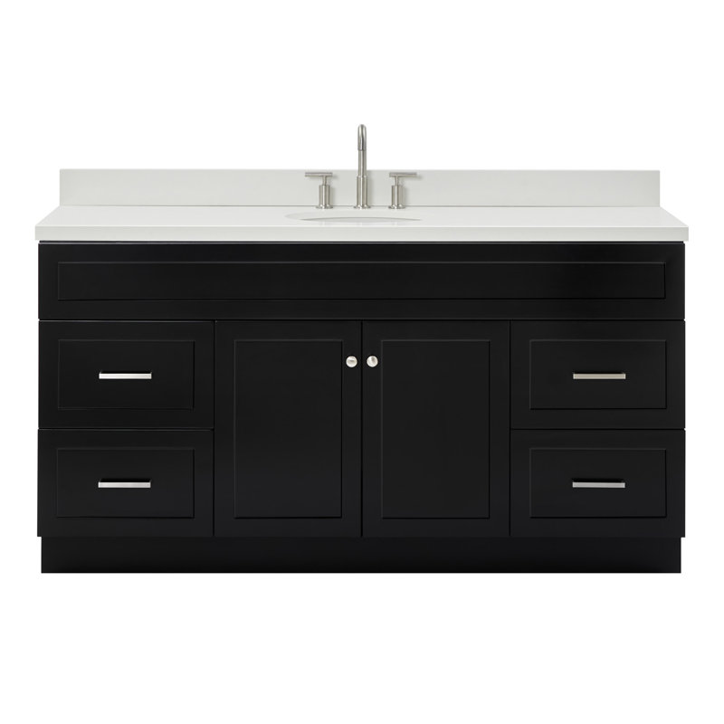 Abell 67'' Single Bathroom Vanity with White Quartz Top, Black