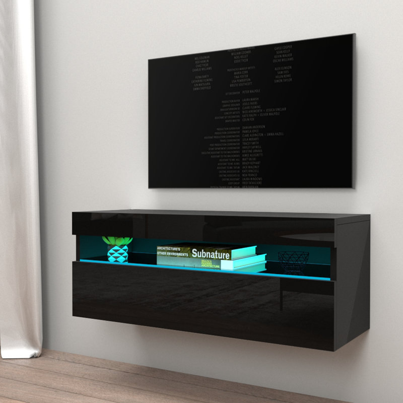 Ada Modern TV Stand with 16-Color LED Lighting, Black