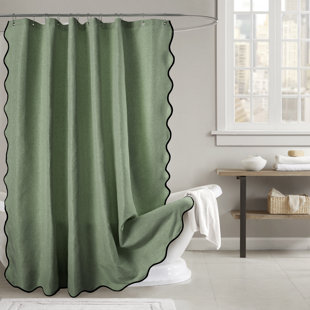 Farmhouse Linen Textured Scalloped Edge Shower Curtain