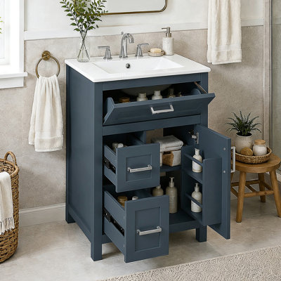 Meuble-lavabo moderne avec système de fermeture amortie et rangement