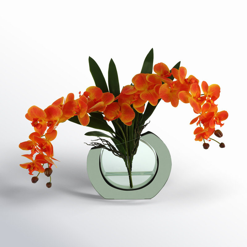Orchid Floral Arrangement in Vase, Orange