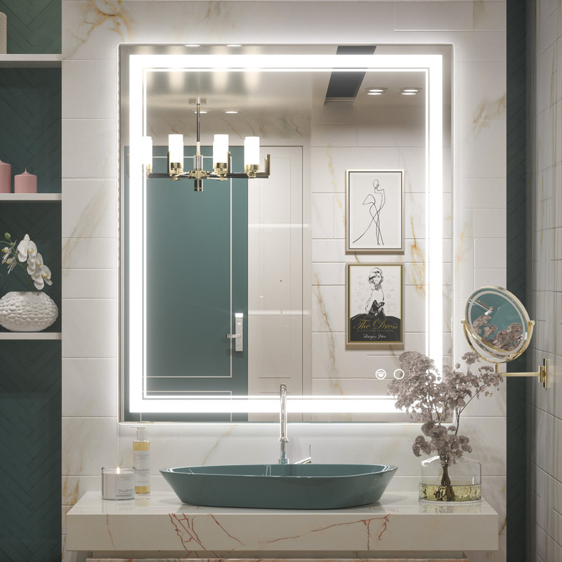 LED Lighted Bathroom / Vanity Mirror with Brightness Adjustable, Memory Function, Anti-fog, 36" x 32"