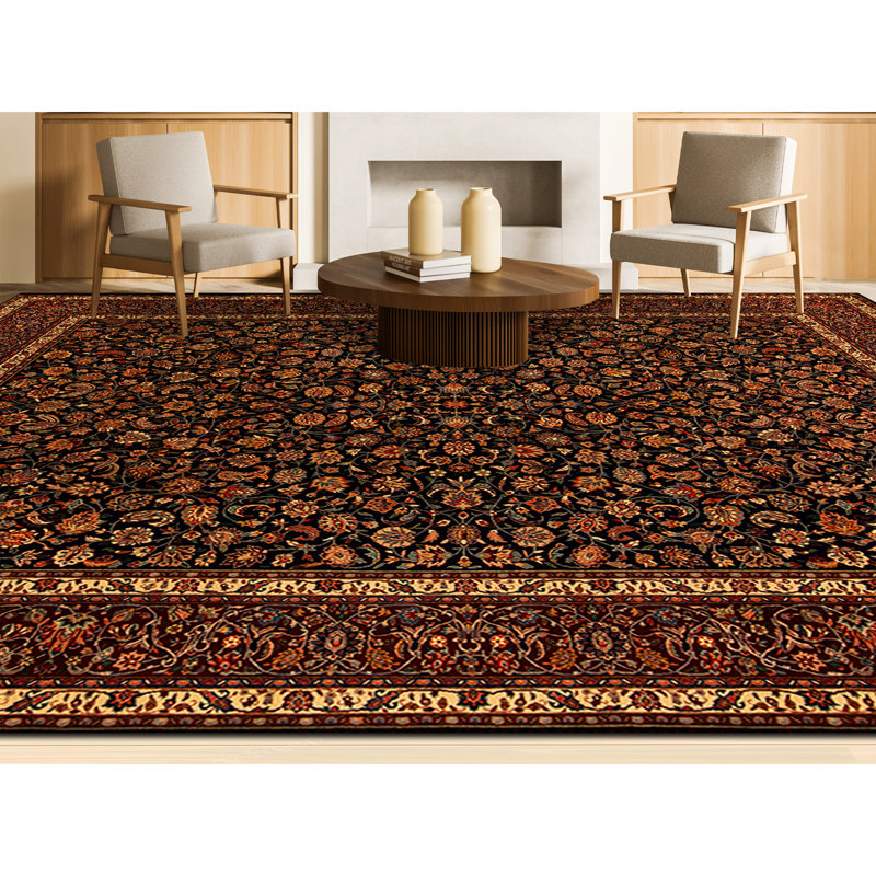 Hand Knotted Wool Oriental Area Rug in Navy And Wine