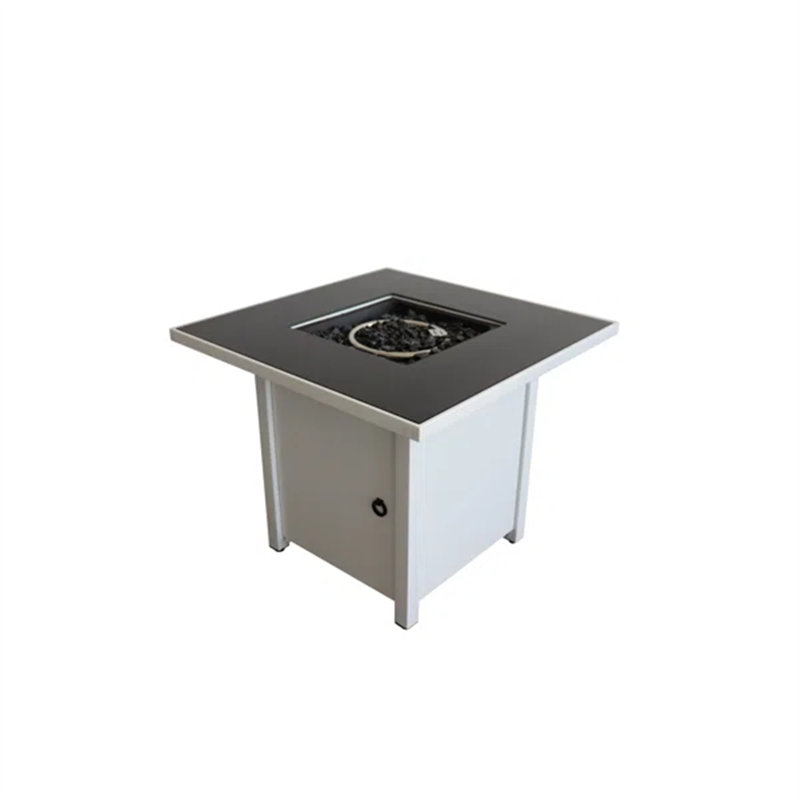 30" Metal Fire Pit With Powder-Coated Finish And Smoked Glass Top, White