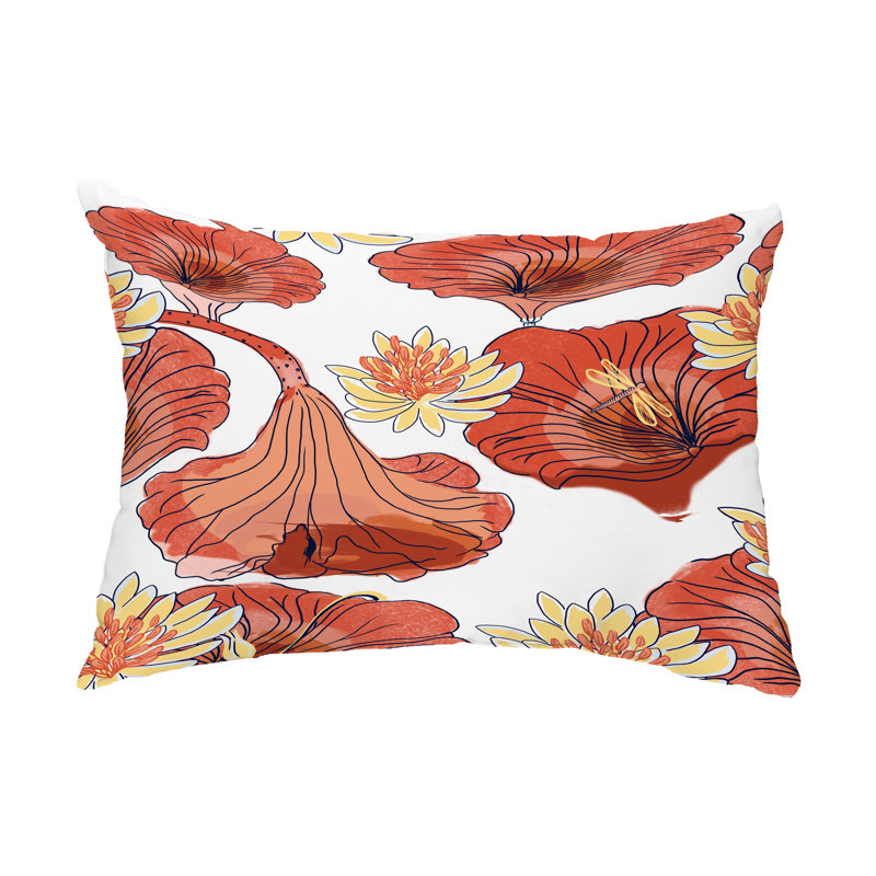 Floral Outdoor Reversible Throw Pillow, Red Orange