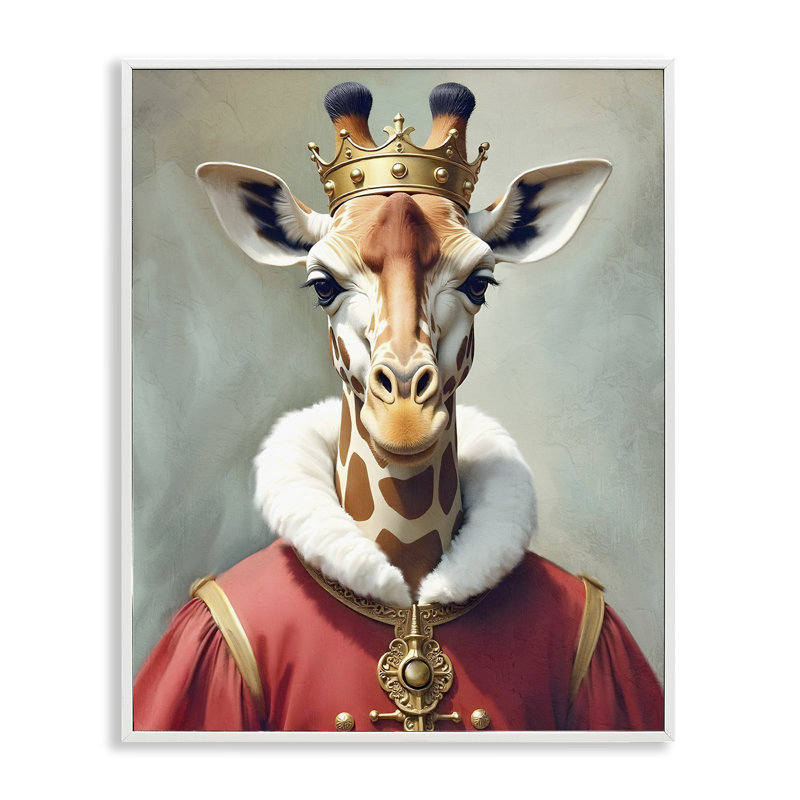 «Girafe King Regal», art de la giclée par Kim Allen, H 14 po x l 11 po, Estampe numérique encadrée blanc bord de mer
