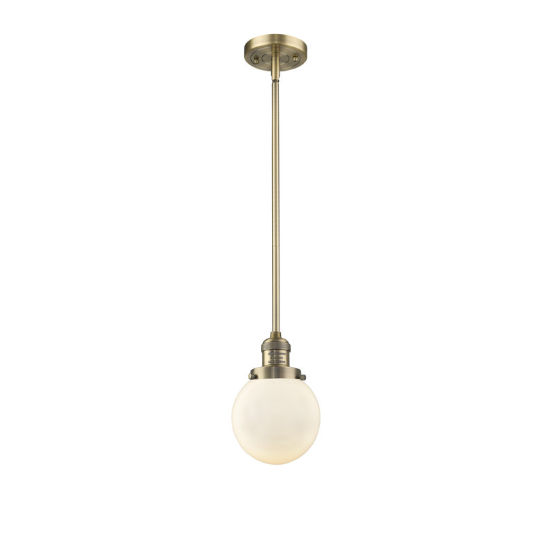 Luminaire suspendu sphère 1 lumière Zarmayr, Boîtier blanc mat, Ampoule DEL rétro de 3,5 watts, Laiton brossé