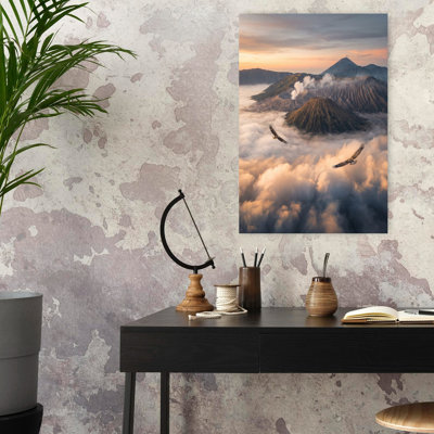 Volcano Peak Eagles Dramatic Abstract Contemporary Bird Eagle Landscape Mountain Wall Art