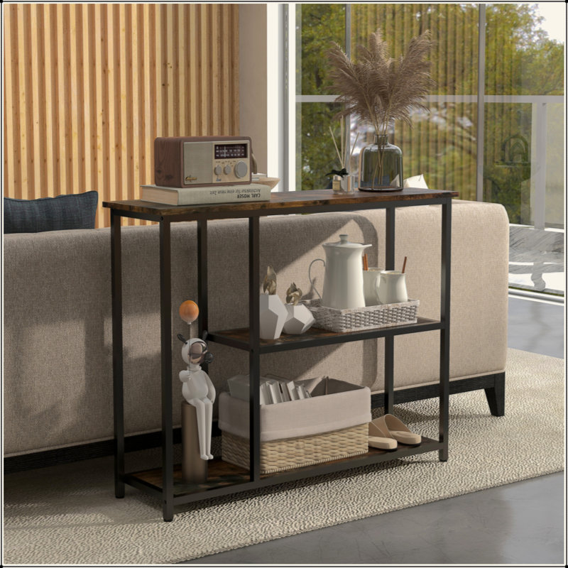 Console de 39 po, canapé moderne avec 2 tablettes de rangement, structure en acier, table d'entrée étroite pour le couloir