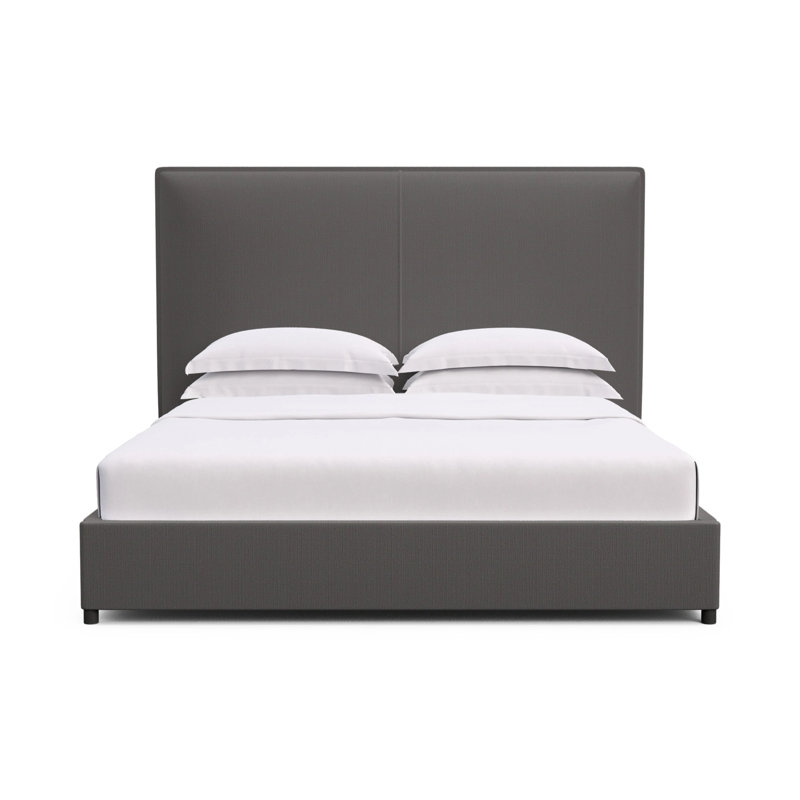 Mansfield Upholstered Bed, Ebony, Box Weave Linen Graphite, Queen
