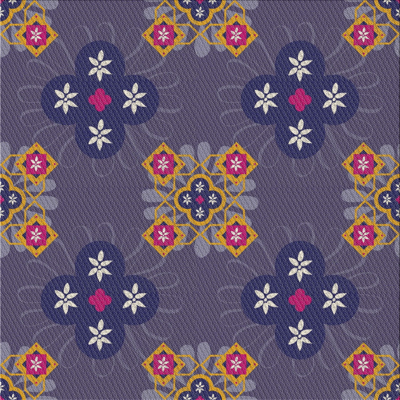 Tapis de puissance mauve/rose/bleu marine, Carré 6 pi