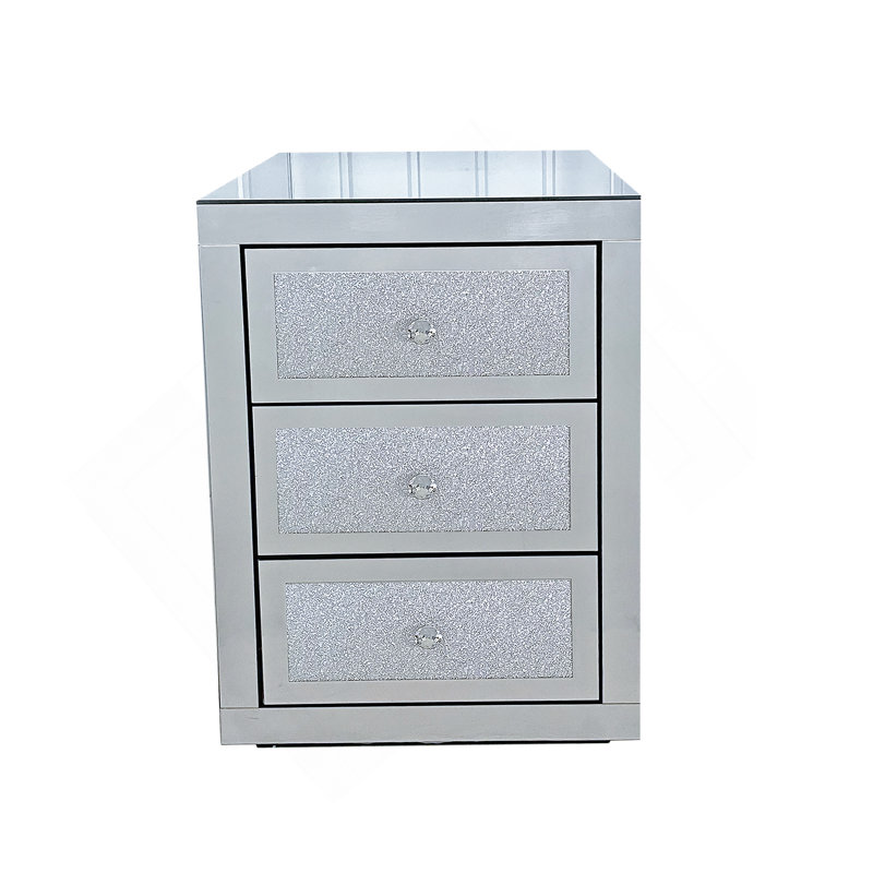 3-Drawer Mirrored Nightstand Bedside Table Glass Accent End Table Silver