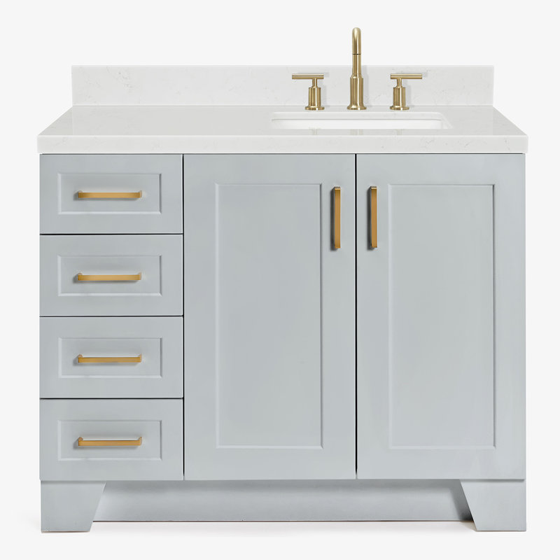 ARIEL Taylor 42.25 Single Sink Bathroom Vanity with Man-Made Stone Top-Oval, Gray, Right , Rectangle