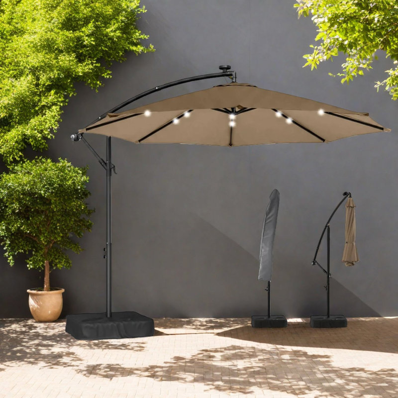 Parasols de patio en porte-à-faux à énergie solaire, acier brun clair, abat-jour d'extérieur moderne