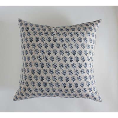 Blue Floral Pillow Cover, Indigo Floral Throw Pillow Size 20" X 20"