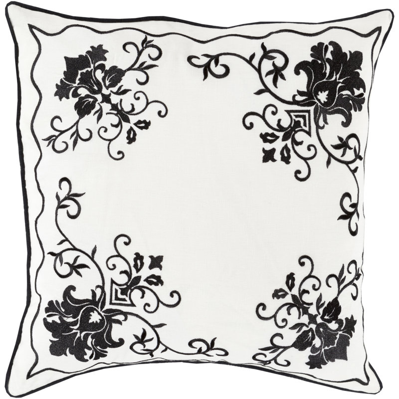 Housse de coussin Eloise, 18 po x 18 po, Noir / crème