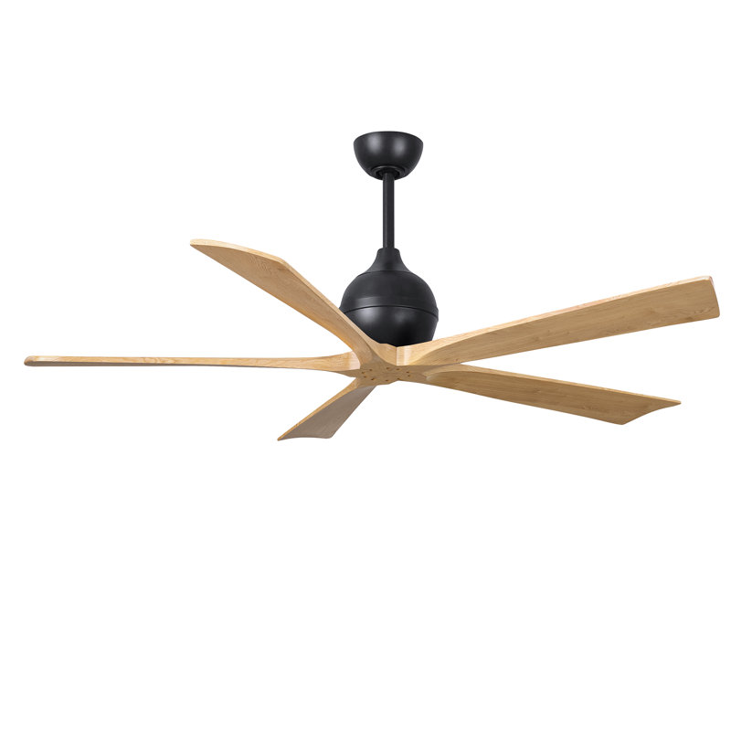 Ventilateur de plafond standard à 5 pales avec télécommande, Noir mat, Ton érable clair, 60"