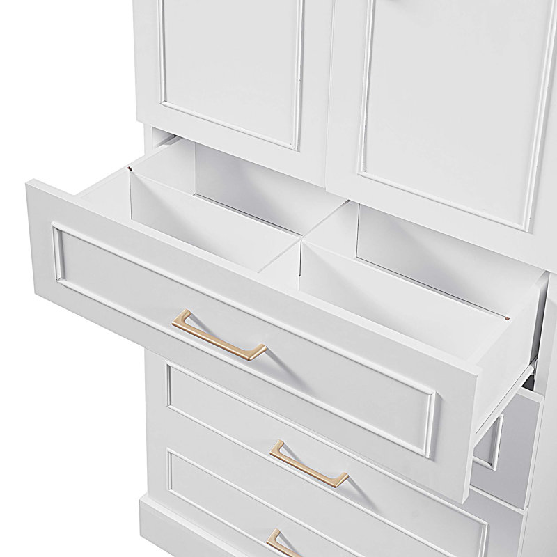 Armoire de rangement de 72,2 po de hauteur avec 3 tiroirs et tablette réglable, Blanc