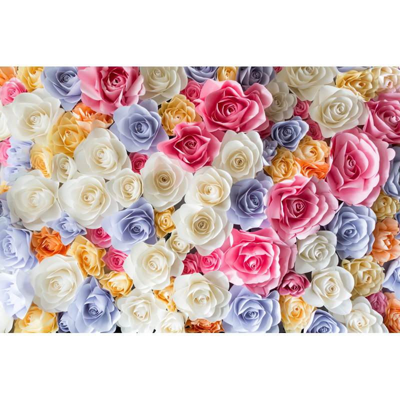 Colourful Paper Roses by WichitS - Wrapped Canvas Painting, 30cm H x 46cm W