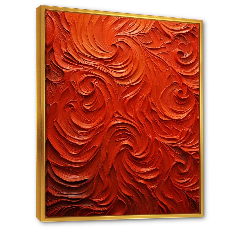 Volcanic Red Fusion Vector 1 - Tachisme, art mural, Cadre flottant doré, H 20 po x l 12 po x P 1 po