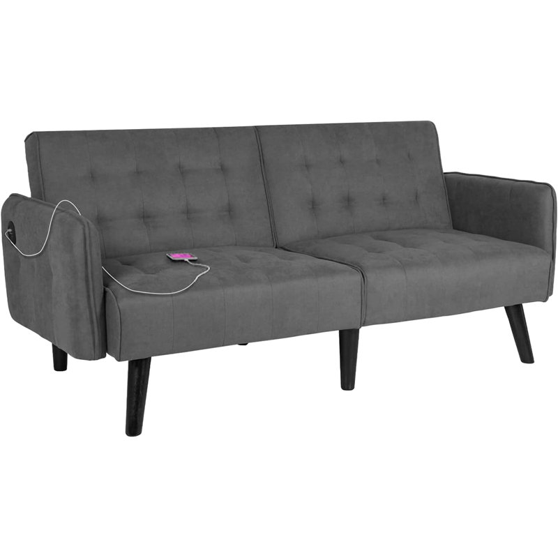 Canapé convertible 62,99 po rembourré avec port de charge USB, Lin gris