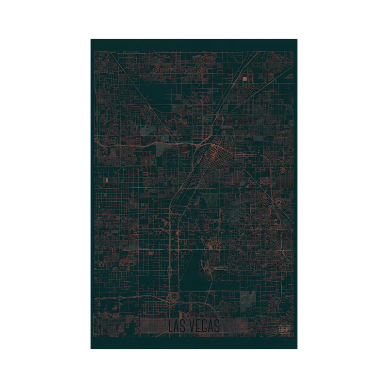 Las Vegas Infrared Urban Blueprint Map 1 Piece Wrapped Canvas Wall Art, 30.48 cm H x 45.72 cm W