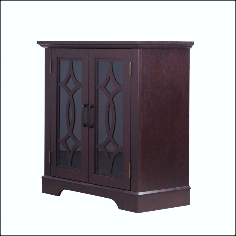 Red Sideboard with Tempered Glass Doors and Adjustable Shelf