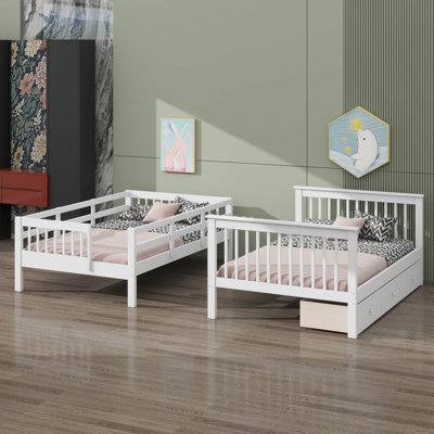 Full-Over-Full Bunk Bed With Stairway, Drawer, Storage, And Bed Guard Rail For Bedroom