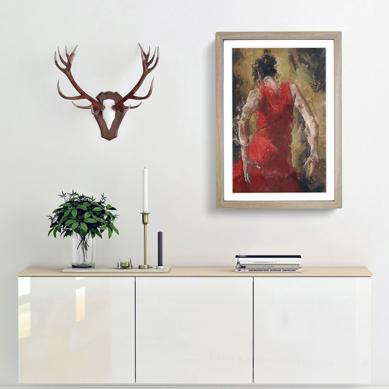 Spanish Flamenco Dancer in Abstract - Picture Frame Painting Print, 48cm H x 36cm W x 2cm D, Oak Framed
