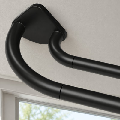 Black 38 to 62 Inch Double Curtain Rod, with a 6/8 Inch Telescoping Wrap-Around Blackout Design for Room Darkening and Easy Installation in Rentals or Apartments