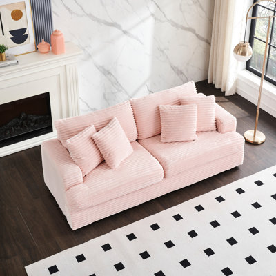 87.87" 3 - Seater Pink Corduroy , Individual Spring Filled Cushions, Wrinkles Fabric, Ideal For Modern Office Spaces Wrapped Cushions Keep Shape, Design Reception Areas