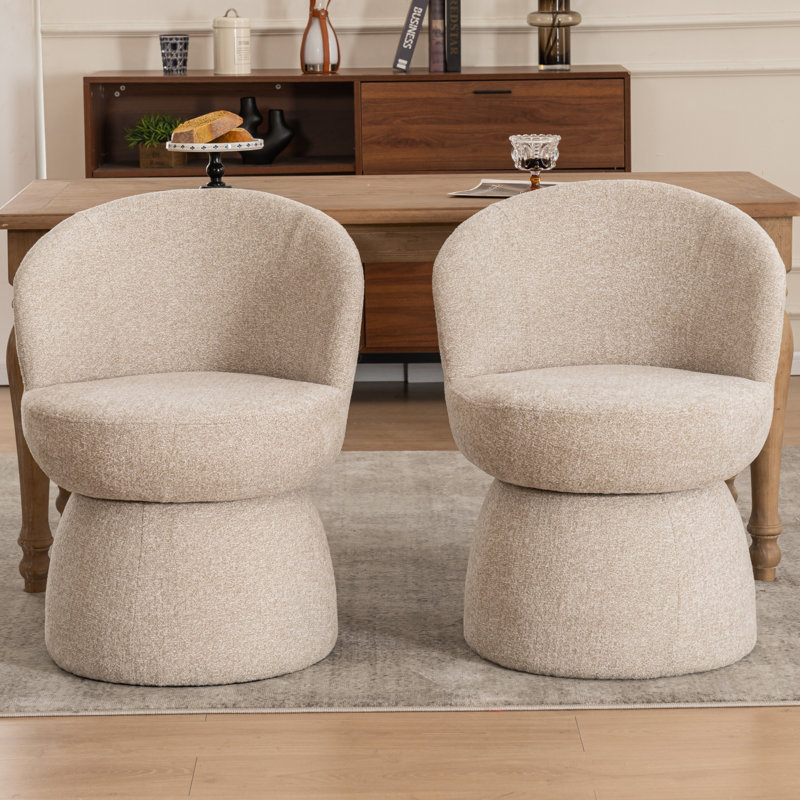 Modern Upholstered Dining Chairs, Boucle Fabric Swivel Barrel Chairs, Wingback Side Chairs, Vanity Chairs, Tan