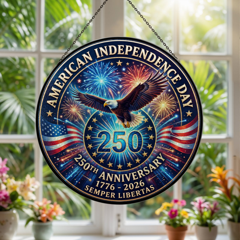 Panneau de fenêtre en verre pour décoration intérieure American Eagle USA 250th Anniversary ， 7,8H, H 7,8 po