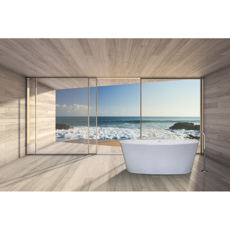 Newbury 66'' L Soaking Bathtub, Glossy White, Satin Chrome