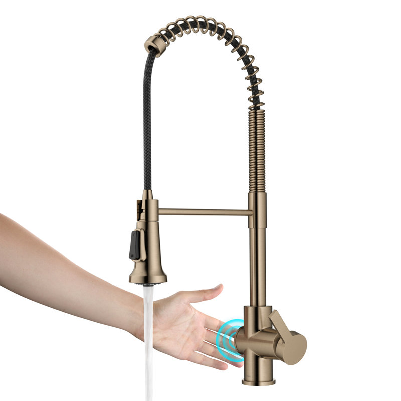 KRAUS Britt Touchless Sensor Commercial Single Handle Pull Down Kitchen Faucet, Antique Champagne Bronze