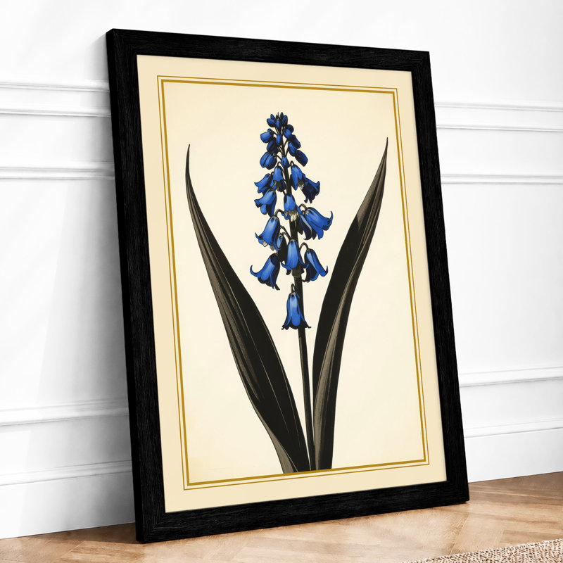 Blue Flower Study Botanical - Framed Print, A2 - 59.4 x 42.0 cm, Black