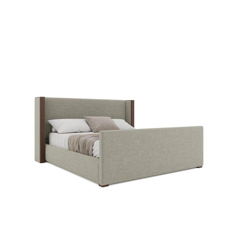 Irenne Luxe Footboard Low Upholstered Bed, Linen Latte, Queen