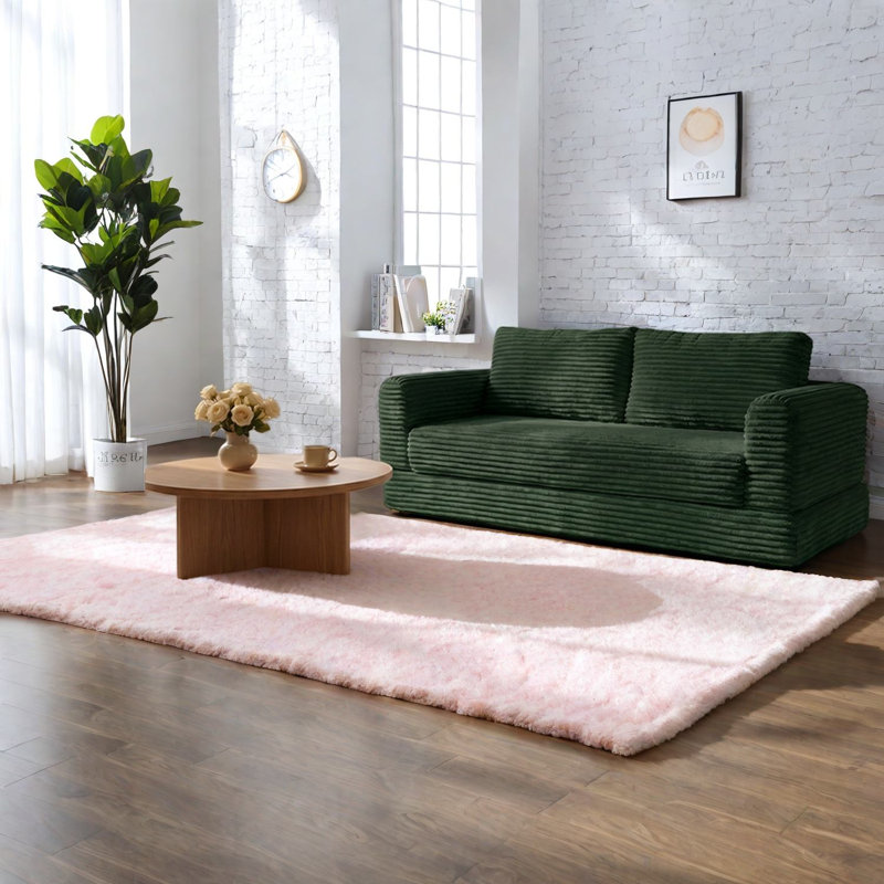 Canapés convertibles à compression, velours côtelé vert 55 pouces, maison moderne compacte