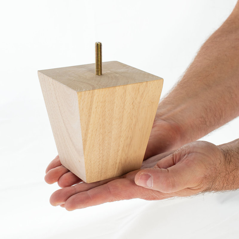 Solid Hardwood Square Bun Foot, Unfinished Wood, 5" H x 4" W x 4" D