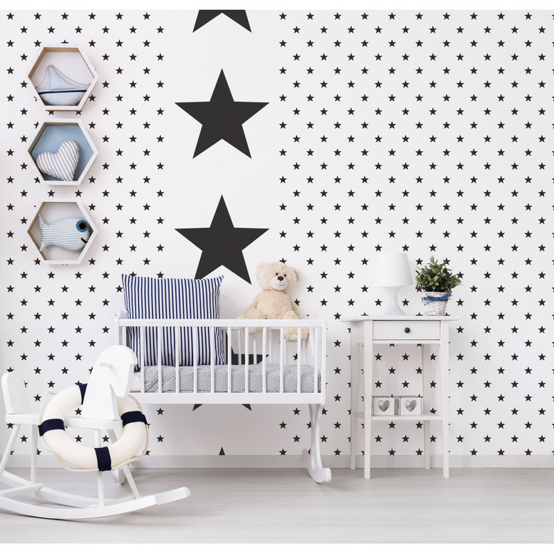 Deauville 2 Geometric Star Design 33' L x 21" W Wallpaper Roll, Black/White