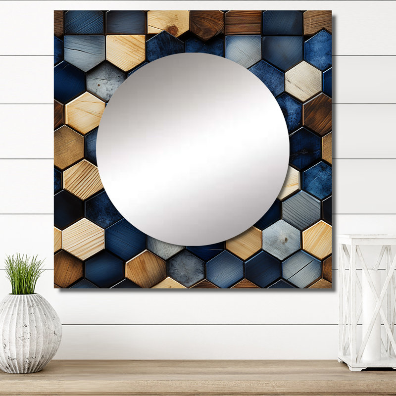 Miroir Beige et bleu Hexagones Symmetry, 36 po x 36 po