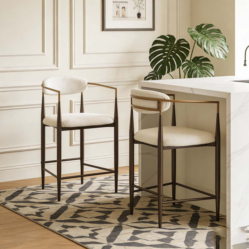 Tabouret de comptoir de 25 po de hauteur avec structure en métal, Beige et or