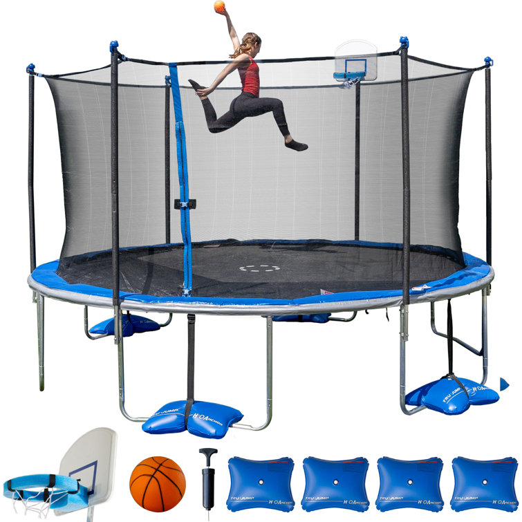 Trujump 14' Round Trampoline with Safety Enclosure & with Lifetime Warranty on Jump Mat
