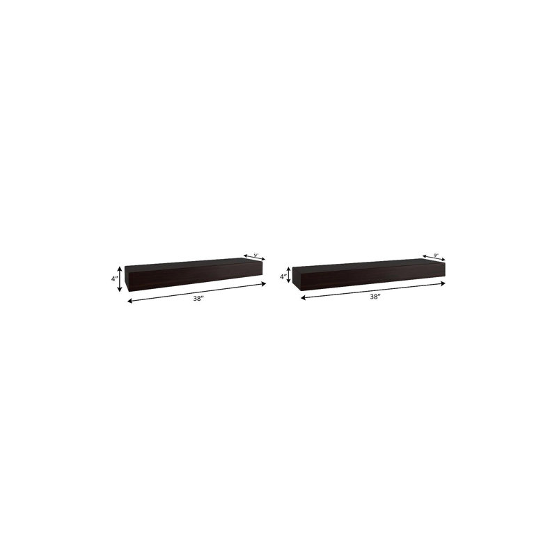36" Espresso Solid Wood Wall Mounted Floating Shelf