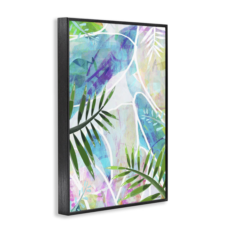 «Layered Tropical Leaves», art de la giclée encadrée par Lori Dubois, H 18 po x l 12 po, Giclée encadrée noir minuit