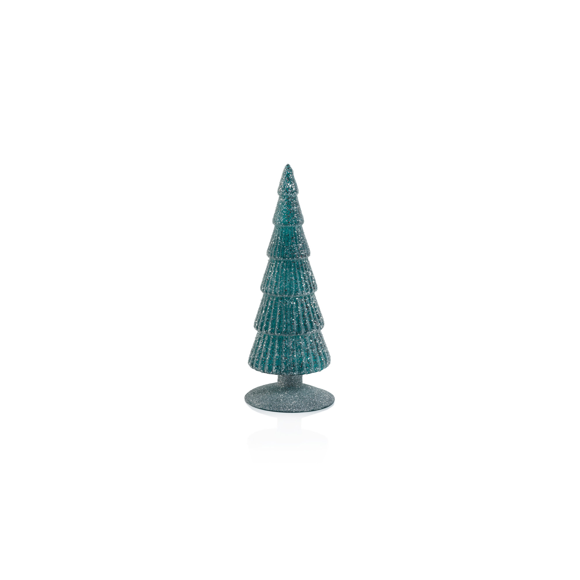 Amaryllis Glass Tree on Glitter Base, 9.5" H x 3.5" W x 3.5" D, Blue/Silver