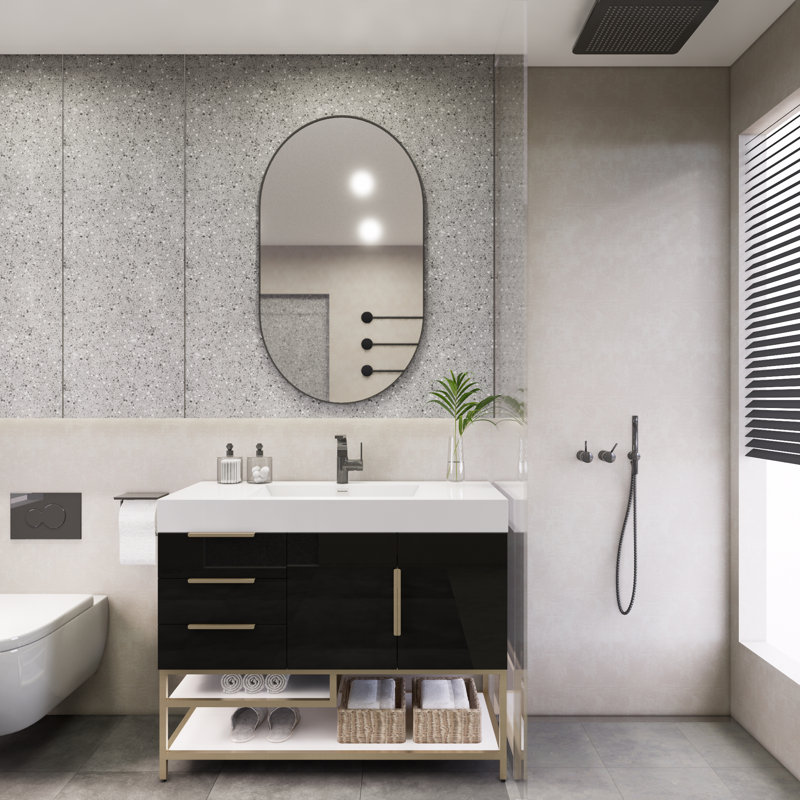 Meuble-lavabo simple 42 po Marayah, Noir très lustré