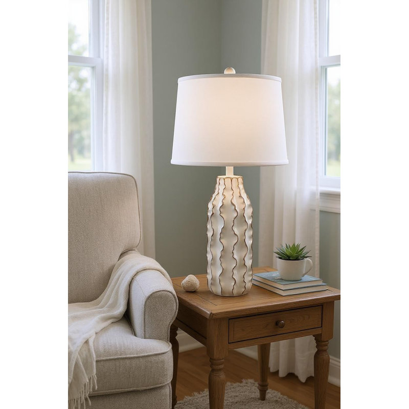 NUDE/GOLD FLUTED WAVE TABLE LAMP, White/Gold