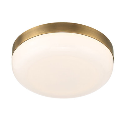 Harwel, Flush Mount, 12", Antique Brass, White Glass