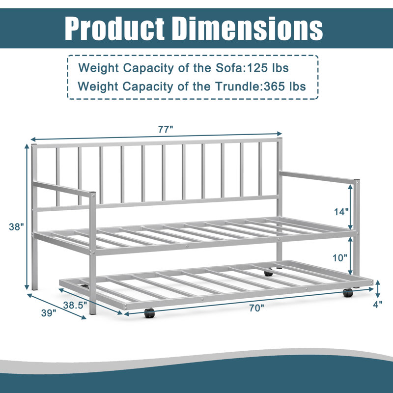 Daybed with Trundle, Silver